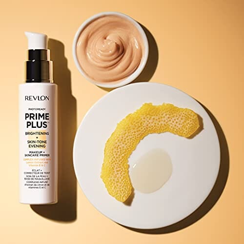 برايمر للوجه من ريفلون لجميع أنواع البشرة Face Primer by Revlon, PhotoReady Prime Plus Face Makeup for All Skin Types, Blurs & Fills in Fine Lines, Infused with Vitamin C and Lactic Acid, Brightening & Skin Tone Evening, 1 Oz