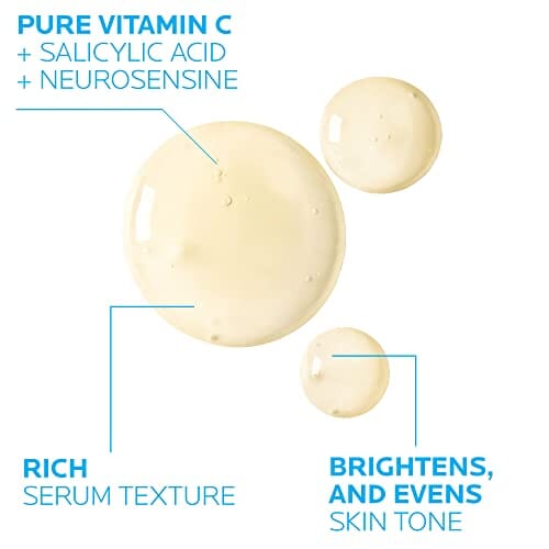 مصل الوجه المضاد للشيخوخة La Roche-Posay Pure Vitamin C Face Serum with Hyaluronic Acid & Salicylic Acid, Anti Aging Face Serum for Wrinkles & Uneven Skin Texture to Visibly Brighten & Smooth. Suitable for Sensitive Skin