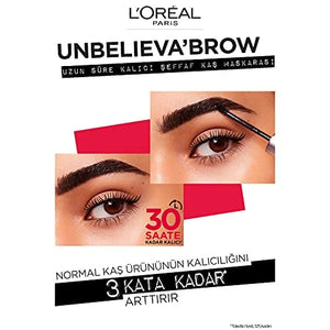 لوريال باريس حاجب طويل الثبات ومقاوم للماء  L'Oréal Paris Unbelieva-Brow Longwear Eyebrow Topcoat, Waterproof, Smudge-resistant, Transfer- Proof, Quick Drying, Easy and quick application with precise brush, Universal Transparent, 0.15 fl. oz.