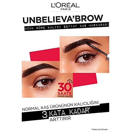 لوريال باريس حاجب طويل الثبات ومقاوم للماء  L'Oréal Paris Unbelieva-Brow Longwear Eyebrow Topcoat, Waterproof, Smudge-resistant, Transfer- Proof, Quick Drying, Easy and quick application with precise brush, Universal Transparent, 0.15 fl. oz.