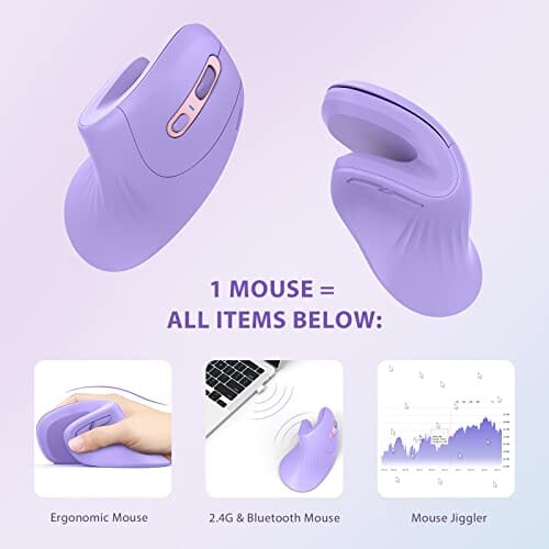 ماوس بلوتوث مريح ماوس لاسلكي عمودي seenda Bluetooth Ergonomic Mouse, 2.4G Vertical Wireless Mouse with Mover Jiggler undetectable, Cute Silent Ergo Optical Mice with Adjustable DPI,for Laptop, Desktop, PC, MacBook - Purple