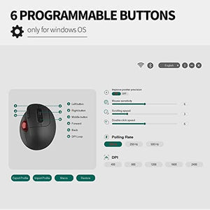 ماوس كرة دوارة لاسلكي مريح DeLUX Bluetooth Trackball Mouse, Wireless Ergonomic Rollerball Mouse with 2400DPI, Smooth Easy Thumb Control, 3 Devices Connection, Red Ball, Compatible for Windows, PC, Mac (MT1-Black)