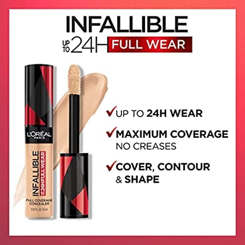 خافي عيوب لوريال باريس إنفاليبل كامل الثبات مقاوم للماء تغطية كاملة كشمير L'Oréal Paris Infallible Full Wear Concealer Waterproof, Full Coverage, Cashmere, 0.33 fl. oz.