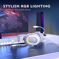 سماعة الألعاب سماعات رأس للكمبيوتر الشخصي سلكي FIFINE USB Gaming Headset, PC Headphones Wired with Microphone for Computer/Laptop/PS4, Over-Ear RGB Headset with 7.1 Surround Sound, Noise Cancellation for Streaming Video Game- AmpliGame H6 (White)