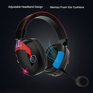 سماعة الألعاب اللاسلكية Wireless Gaming Headset, 2.4G Wireless Bluetooth USB Over Ear Headphones with 3.5mm Wired Jack & Detachable Noise Cancelling Mic & LED Light, Compatible with PC, PS4/5, MAC, Nintendo Switch, Mobile