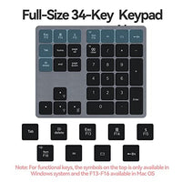 لوحة مفاتيح رقمية بإضاءة خلفية بتقنية البلوتوث Doohoeek Backlit Bluetooth Numeric Keypad for Laptops and Computers, Number Pads 34 Keys with 7-Color Backlight for MacBook & Windows, Gray