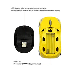 ماوس سيارة لاسلكي خفيف رائع ثلاثي الأبعاد على شكل سيارة رياضية Car Mouse Wireless, 3C Light Cool 3D Sport Car Shaped Mouse Optical Mini Office Mice 1600 DPI with USB Receiver for PC/Computer/Laptop Gift for Kid(Yellow)