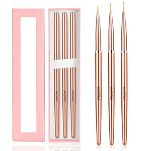 مجموعة فرش فنية من فرشاة تصميم فن الأظافر Nail Art Liner Brushes Set, JASSINS Nail Art Design Brush,Striping Thin Long Line Pen（7mm/9mm/11mm） (Rose Gold)