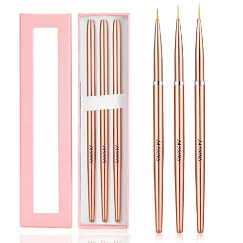 مجموعة فرش فنية من فرشاة تصميم فن الأظافر Nail Art Liner Brushes Set, JASSINS Nail Art Design Brush,Striping Thin Long Line Pen（7mm/9mm/11mm） (Rose Gold)