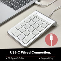 لوحة مفاتيح سلكية Macally Wired USB C Number Pad Keyboard - Type C Numeric Keypad for Laptop, Apple Mac iMac MacBook Pro/Air, Windows PC, or Desktop Computer - 10 Key USB Keypad Numpad with 5 Foot Cable - Silver