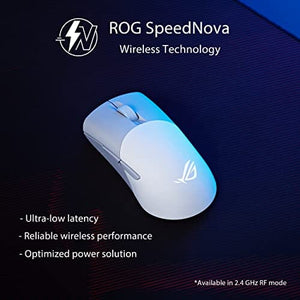 ماوس ألعاب لاسلكي اتصال ثلاثي الأوضاع Asus ROG Keris Wireless AimPoint Gaming Mouse, Tri-mode connectivity (2.4GHz RF, Bluetooth, Wired), 36000 DPI sensor, 5 programmable buttons, ROG SpeedNova, Replaceable switches, Paracord cable, White