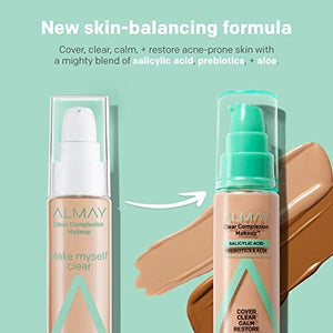 مكياج أساس لبشرة حب الشباب من ألماي مع حمض الساليسيليك Almay Clear Complexion Acne Foundation Makeup with Salicylic Acid - Lightweight, Medium Coverage, Hypoallergenic, Fragrance Free, for Sensitive Skin, 700 True Beige, 1 fl oz. (Pack of 2)