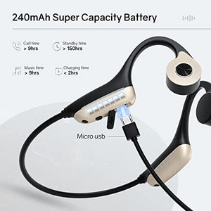 سماعات رأس 9 ساعات من الموسيقى والمكالمات ELIBOM Bone Conduction Headphones, 9+ Hours Music & Call, Open-Ear Bluetooth 5.0 Headphones, IP65 Sweatproof Workout Headphones, Wireless Earphones - Built-in Mic - w/Phone Holder for Running