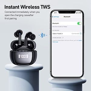 سماعات أذن لاسلكية تعمل بتقنية البلوتوث مع ميكروفون True Wireless Earbuds CALCINI Bluetooth 5.3 with Microphone, TWS Ear-buds In-ear Headphones with Charging Case,Waterproof Cordless Blue-tooth Earphones for Samsung,Android,iPhone,Running,Sport Workout