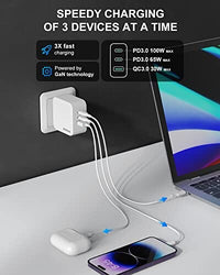 شاحن جداري مدمج سريع Nekteck GaN Charger 100W USB C Charger 3-Ports with PD.3 and QC.3, Compact Fast Foldable Wall Charger for MacBook Pro/Air, Google PixelBook, ThinkPad, Galaxy S22/S20, iPad Pro, iPhone 13/Pro and More