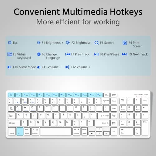 لوحة مفاتيح لاسلكية قابلة لإعادة الشحن Wireless Keyboard, Bluetooth Keyboard Rechargeable, Bluetooth 5.0 + 2.4G Dual Mode Keyboard with Numeric Pad, Slim Full Size Keyboard for Macbook, Android, Windows, Laptop, Computer, Tablet (White)