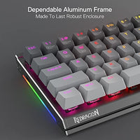 لوحة مفاتيح ميكانيكية من الألومنيوم Redragon K641 PRO 65% Aluminum RGB Mechanical Keyboard, 3-Mode 68 Keys Compact Gaming Keyboard w/ 3.5mm Sound Absorbing Foams, Detachable Wrist Rest, Gradient Keycaps, Upgraded Hot-Swap Socket, Grey