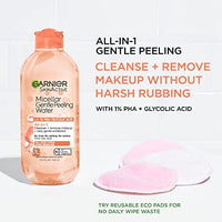 ماء التقشير اللطيف مع وحمض الجليكوليك ومنظف الوجه ومزيل المكياج عبوتان Garnier SkinActive Micellar Gentle Peeling Water with 1% PHA and Glycolic Acid, Facial Cleanser and Makeup Remover, 2 Pack