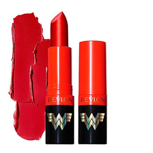 أحمر شفاه غير لامع باللون الأحمر Revlon x WW84 Wonder Woman Super Lustrous Lipstick with Vitamin E and Avocado Oil, Matte Lipstick in Red, 002 Super Heroine, 0.15 oz