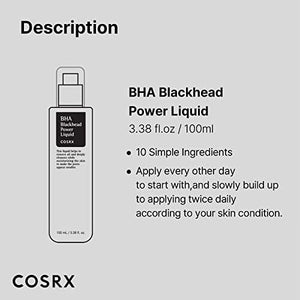 سائل قوي للرؤوس السوداء COSRX BHA 4% Blackhead Power Liquid 3.38 fl.oz / 100ml, Blackhead Remover, Pore Minimizer, Korean Skin Care, Animal Testing Free, Paraben Free
