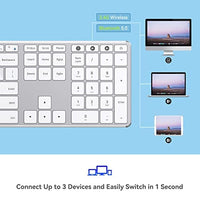 لوحة مفاتيح بلوتوث لاسلكية White Wireless Full Size Keyboard: Bluetooth Multi-Device USB Cordless Slim Quiet QWERTY Keyboard with Number Pad, Rechargeable Noiseless Silent Universal Flat Keyboard for Mac iMac MacOS PC Computer