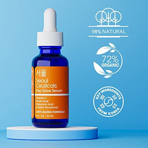 الجمال الكوري للعناية بالبشرة من سيولسيوتيكالز SeoulCeuticals Korean Skin Care Beauty - 20% Vitamin C Hyaluronic Acid Serum + CE Ferulic Acid Provides Potent Anti Aging, Anti Wrinkle 1oz