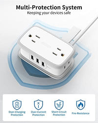 شريط طاقة للسفر مع منافذ  4 منافذ Travel Power Strip with USB Ports, NTONPOWER 4 Outlets 3 USB with 4FT Wrapped Short Extension Cord Flat Plug, USB Portable Desktop Charging Station, Compact for Hotel Travel Cruise Essentials, White