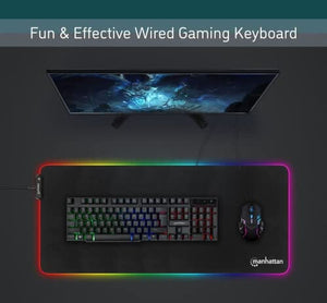 لوحة مفاتيح الألعاب السلكية مانهاتن مع إضاءة خلفية Manhattan Wired Membrane Gaming Keyboard – with Backlit RGB LED, USB-A Connection, Quiet Keystrokes, 12 Multimedia Function Keys - for Computer, PC, Desktop, Gamer – 3 Yr Mfg Warranty - 180603