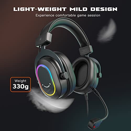 سماعة الألعاب سماعات الرأس السلكية للكمبيوتر الشخصي  FIFINE Gaming Headset for PC-Wired Headphones with Microphone-7.1 Surround Sound Computer USB Headset for Laptop, Streaming Headphones on PS4/PS5, with EQ Mode, RGB, Soft Ear Pads - AmpliGame H6