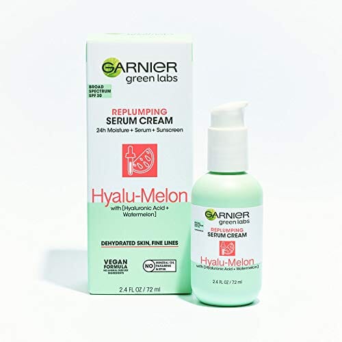 كريم سيروم 3 في 1 مع حمض الهيالورونيك ترطيب 24 ساعة + سيروم + عامل حماية من الشمس  Garnier SkinActive Green Labs Hyalu-Melon 3-in-1 Replumping Serum Cream with Hyaluronic Acid, 24h Moisture + Serum + SPF 30, 2.4 Fl Oz (72mL), 1 Count (Packaging May Vary)