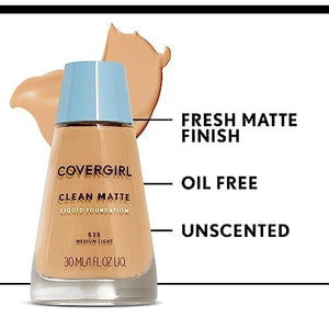 كريم أساس سائل كلين مات من كوفرجيرل COVERGIRL Clean Matte Liquid Foundation Classic Ivory, 1 oz (packaging may vary), Liquid Foundation, Matte Foundation, Lightweight Foundation, Moisturizing Foundation, Water Based Foundation