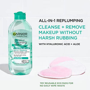 ماء ميسيلار مع حمض الهيالورونيك Garnier SkinActive Micellar Water with Hyaluronic Acid, Facial Cleanser & Makeup Remover, 13.5 Fl Oz (400mL), 2 Count (Packaging May Vary)