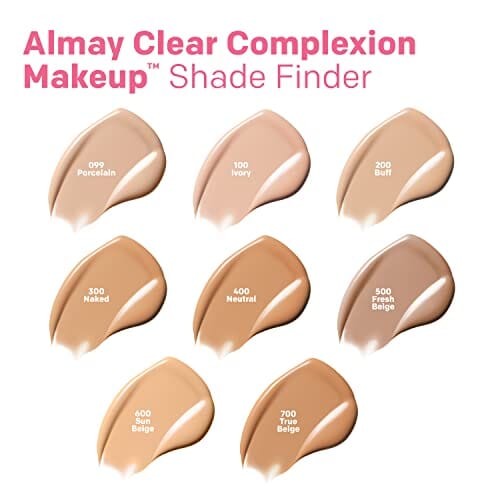 مكياج أساس لبشرة حب الشباب من ألماي مع حمض الساليسيليك Almay Clear Complexion Acne Foundation Makeup with Salicylic Acid - Lightweight, Medium Coverage, Hypoallergenic, Fragrance Free, for Sensitive Skin, 700 True Beige, 1 fl oz. (Pack of 2)