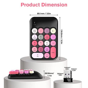 لوحة مفاتيح رقمية لاسلكية PINKCAT Wireless Number Pads, Cute 18-Round Keys Numeric Keypad with 2.4G Mini USB Receiver, Portable Silent Number Numpad Financial Accounting for Laptop, PC, Notebook, Desktop, Surface - Black Mix