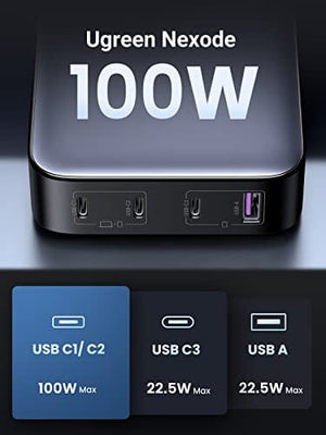 شاحن 100 واط ومحطة شحن وشاحن سطح مكتب سريع UGREEN 100W USB C Charger, Nexode 4 Ports USB C Charging Station, GaN Fast Desktop Charger Compatible with MacBook Pro, Dell XPS 15, iPhone 14 Pro Max/13, Galaxy S23 Ultra, iPad, Steam Deck and More