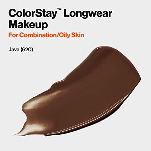 كريم أساس سائل من ريفلون Liquid Foundation by Revlon, ColorStay Face Makeup for Combination & Oily Skin, SPF 15, Medium-Full Coverage with Matte Finish, Java (620), 1.0 oz (Pack of 2)