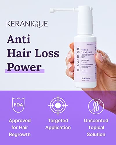 بخاخ فوهة ممتد لعلاج إعادة نمو الشعر  Keranique Hair Regrowth Treatment Extended Nozzle Sprayer - 2% Minoxidil, 30 Day Supply - Regrow Thicker-Looking Hair, Helps Revitalize Hair Follicles, 2 Fl Oz (Pack of 1)
