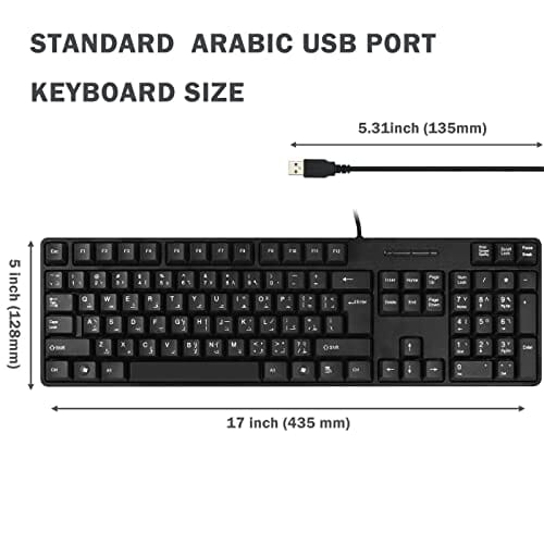 لوحة مفاتيح كمبيوتر سلكية عربية / إنجليزية MCSaite Wired Arabic/English Computer Keyboard, Full-Size Keyboard, 104-keys, USB Plug-and-Play, Foldable Stands, Compatible with PC, Laptop
