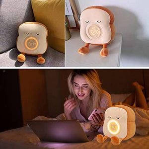 منبهات لطيفة محشوة QANYI Kids Night Light Plushies, Funny Food Toast Bread Plush Cute Stuffed Alarm Clocks for Bedrooms, Cool Bedside Lamp Gifts for Women Kids 6 7 8 9 10 11 Year Old Girls