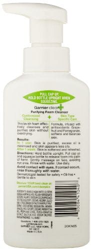 غارنييه كلين + منظف رغوي منقي للبشرة المختلطة Garnier Clean+ Purifying Foam Cleanser For Combination Skin, 6.8 Fluid Ounces