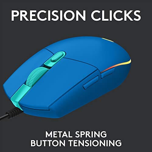 ماوس ألعاب سلكي لوجيتك Logitech G203 Wired Gaming Mouse, 8,000 DPI, Rainbow Optical Effect LIGHTSYNC RGB, 6 Programmable Buttons, On-Board Memory, Screen Mapping, PC/Mac Computer and Laptop Compatible - Blue