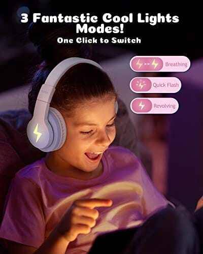 سماعات رأس بلوتوث للأطفال من سيندا seenda Kids Bluetooth Headphones, Colorful Wireless Over Ear Headset with 85dB/94dB Volume Limited, 45H Playtime, 3 Lighting Modes, Built-in Mic Headphones for Boys Girls iPad Tablet School Pink