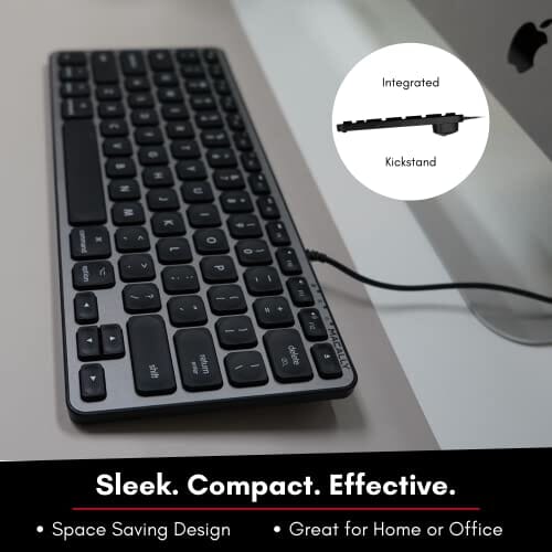 لوحة مفاتيح رفيعة ومضغوطة مع 3 مستويات سطوع مفاتيح Macally Backlit Mac Keyboard Wired - The Perfect Size and Lighted - Slim and Compact Apple Keyboard with 3 Level Brightness LED Keys - Small Wired Keyboard for Mac, MacBook Pro/Air, iMac (Space Gray)