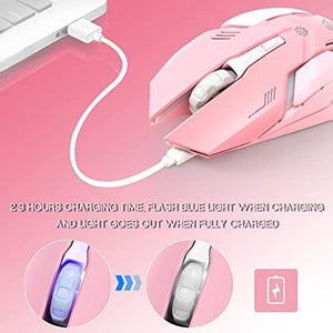 ماوس لاسلكي قابل لإعادة الشحن مع مصابيح VEGCOO Wireless Gaming Mouse, C8 Silent Click Wireless Rechargeable Mouse with Colorful LED Lights and 2400/1600/1000 DPI for Laptop and Computer (C9 Pink)……
