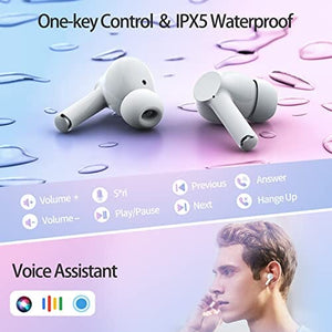 سماعات أذن لاسلكية بتقنية البلوتوث مع ميكروفون  Wireless Earbuds Bluetooth Earbuds 60H Playtime LED Power Display Charging Case Bluetooth 5.3 Headphone with Noise Cancellation Mic, Stereo Sound, IPX5 Ear Buds for iPhone/Samsung/Android/iOS,White