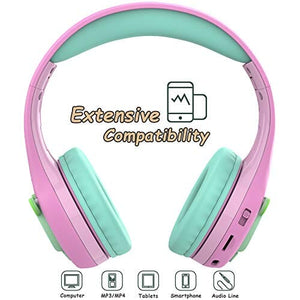 سماعات رأس للأطفال الصغار للمدرسة مع ميكروفون Riwbox Kids Bluetooth Headphones, Baosilon FB-7S Frog Kids Toddler Headphones for School with Mic, 75/85/95dB Volume Limited Light Up Wireless Headphones Over Ear for Girls (Pink&Green)