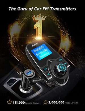 محول راديو اللاسلكي داخل السيارة يعمل بالبلوتوث Nulaxy Wireless in-Car Bluetooth FM Transmitter Radio Adapter Car Kit W 1.44 Inch Display Supports TF/SD Card and USB Car Charger for All Smartphones Audio Players-KM18