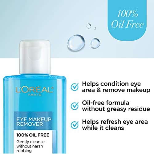 مزيل مكياج العيون من لوريال باريس سكين كير درمو إكسبرتايز خالٍ من الزيت L'Oreal Paris Skincare Dermo-Expertise Oil-Free Eye Makeup Remover, Gentle Eye Makeup Remover, 4 fl. oz.