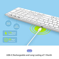 لوحة مفاتيح بلوتوث لاسلكية White Wireless Full Size Keyboard: Bluetooth Multi-Device USB Cordless Slim Quiet QWERTY Keyboard with Number Pad, Rechargeable Noiseless Silent Universal Flat Keyboard for Mac iMac MacOS PC Computer