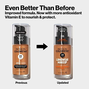 كريم أساس سائل للوجه للبشرة المختلطة والدهنية تغطية متوسطة-كاملة بلمسة نهائية غير لامعة Liquid Foundation by Revlon, ColorStay Face Makeup for Combination & Oily Skin, SPF 15, Medium-Full Coverage with Matte Finish, Chestnut (270), 1.0 oz (Pack of 2)